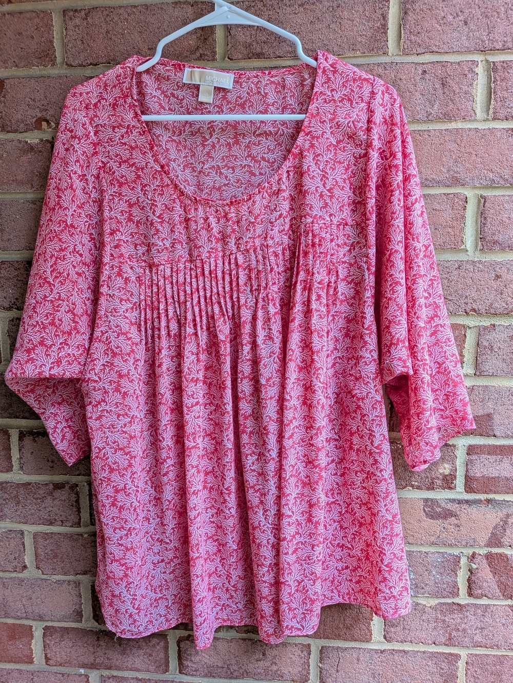 MICHAEL KORS WOMENS SANGRIA FLORAL PRINT 3/4 FLARED SLEEVE TOP BLOUSE XL $88